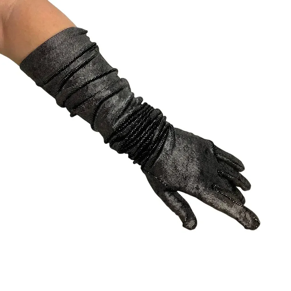 Dot Metallic Silver Stretch Gloves Long Party Cocktail Formal